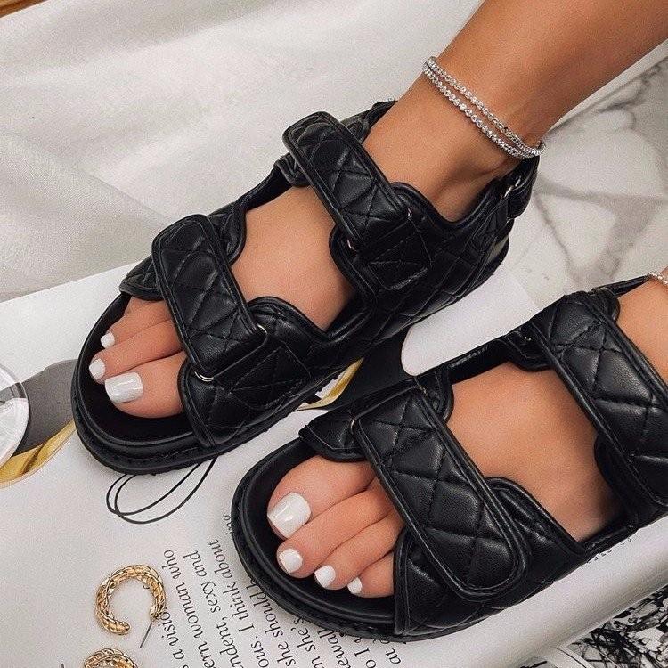 Women Open Toe Sandals Flats Large Size Casual Summer Round Toe Flat Heel Sandals