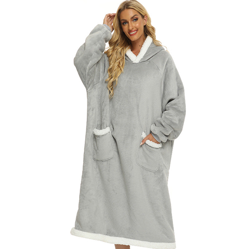 Hoodies Blankets Large Pocket Lazy Blanket Fleece Lamb Wool Bathrobe
