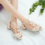 Flat Dress Sandals Summer Low Heel Peep Toe Buckle with Bowknot Sandals