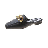 Finn Chain Pointed Toe Mule Shoes Slippers Women's Low Heel Flip-Flops Closed Toe Half Slippers