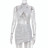 Homecoming Dresses Tight Autumn and Winter Sequined Halter Cut-out Wrapped Chest Strap Sheath Sexy Dress