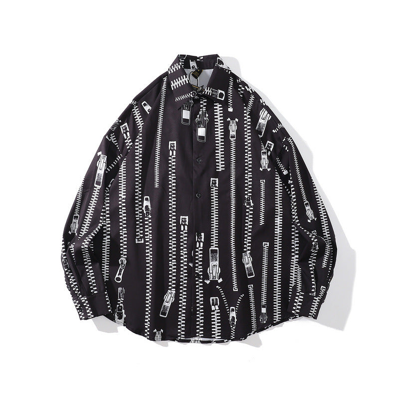 Mens Fall Outfits Shirt American Retro Top Vintage Printed Shirt BF Style Long Sleeve Coat