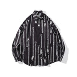 Mens Fall Outfits Shirt American Retro Top Vintage Printed Shirt BF Style Long Sleeve Coat