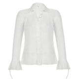 90S Fashion Autumn Retro See-through Single-Breasted Women's Lapel Shirt