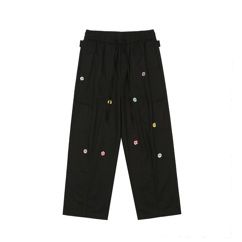Man Fall Outfits Cargo Pants Vintage Embroidery Overalls Loose Straight Street Casual Pants