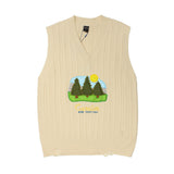 Men Sweater Vest BF Idle Style Embroidered Knitwear Vest Men's Loose V-neck Sweater Vest Coat
