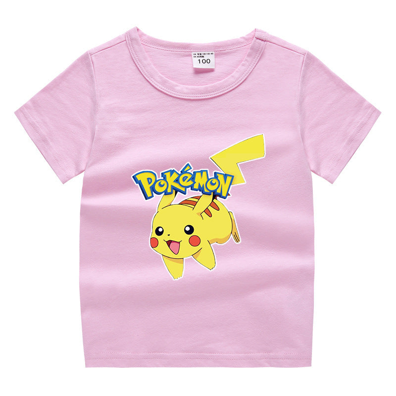 Children Pokemon Pikachu T Shirt Cotton Short Sleeve round Neck T-shirt Casual Sports