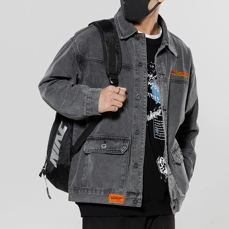 Paisley Denim Jacket Men's Spring and Autumn Baggy Casual Jacket