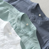 White Work Shirts Summer Stand Collar Solid Color White Youth Cotton and Linen Casual Loose Shirt