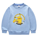 Children Pokemon Pikachu Hoodie Spring and Autumn Solid Color round Neck Sweater Long Sleeve Cotton
