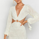 Mini Club Dresses Women's Spring Clothing V-neck Solid Color Skirt Dress