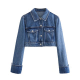 Brown Cropped Varsity Jacket Spring and Summer Retro Denim Jacket