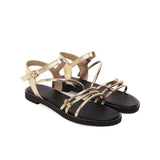 Flat Dress Sandals Summer Square Heel Solid Color Buckle Hollow Thin Strap Sandals