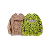 Mens Fall Outfits Vintage Leopard Print Sweater Men's and Women's Loose Couple Pullover Knitwear Coat