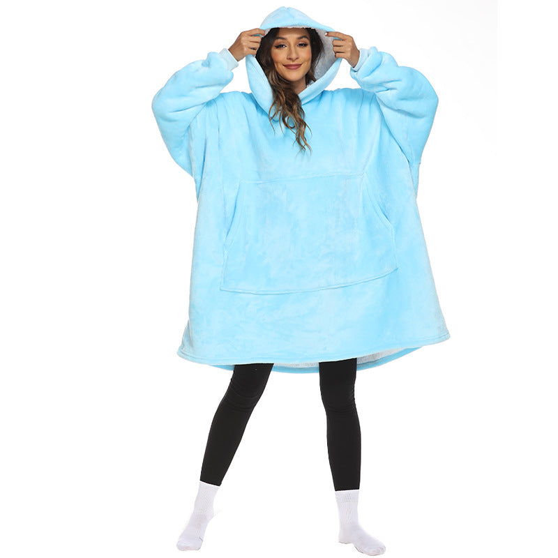 Hoodies Blankets Winter Fleece-Lined Thickened Lazy Blanket Solid Color Large Pocket Home