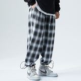 Men Pants plus Size Black Gray Plaid Sports Casual Straight Trousers
