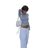Music Festivals Rave Outfits Girls Tops Summer Women's Fashionable Fitted Long Sleeve T-shirt