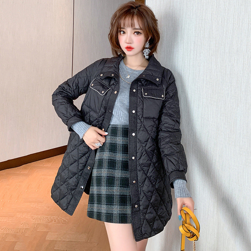 Women Winter Coats Puffer Jacket Down Coat Lapel Rhombus Flip Pocket Down Jacket Women's Autumn and Winter Warm Coat