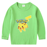 Children Pokemon Pikachu Hoodie Spring and Autumn Children's Cotton T-shirt round Neck