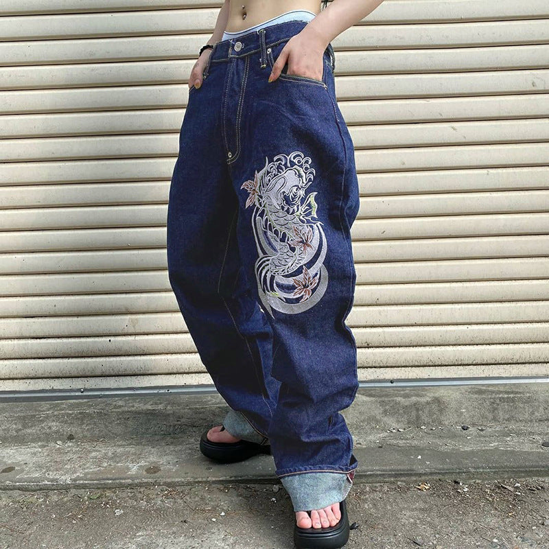 Julia Fox Low Rise Trousers Printed Loose Trousers Jeans
