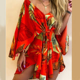 Nina Parker Graffiti Dress Sexy Batwing Sleeve Lace-up Dress