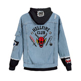 Stranger Things Hellfire Club Coat Printed Denim Hooded Denim Hoodie