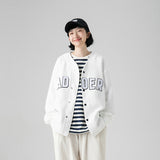 White Varsity Jacket Autumn Hip-Hop Street V-neck Jacket Embroidered Loose Baseball Clothing Jacket for Men