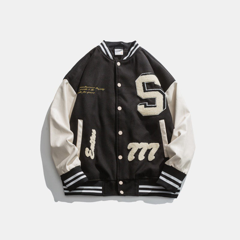 Green Varsity Jacket Autumn Baseball Uniform Men's and Women's Jacket Couple's Jacket