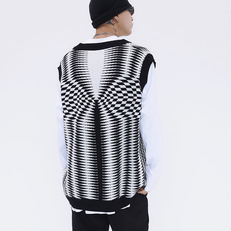Men Sweater Vest BF Sweater Vest Men's Loose V-neck Sleeveless Sweater Waistcoat Jacket