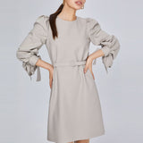 Women Spring Dress Spring and Autumn Long Sleeve Loose Dress Lantern Sleeve Tied Belt Dress for Women