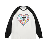 Mens Fall Outfits Long Sleeve T-shirt Autumn and Winter Loose Love Cartoon Inner Wear Blouse