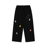 Man Fall Outfits Cargo Pants Cartoon Bear Embroidery Workwear Casual Pants Men's and Women's Retro Straight Wide-Leg Pants