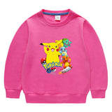 Children Pokemon Pikachu Hoodie Spring and Autumn Solid Color round Neck Sweater