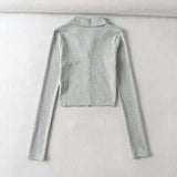 Women Fall Fall Fall Three-Color Polo Collar Long-Sleeved Top Single-Breasted Short T-shirt