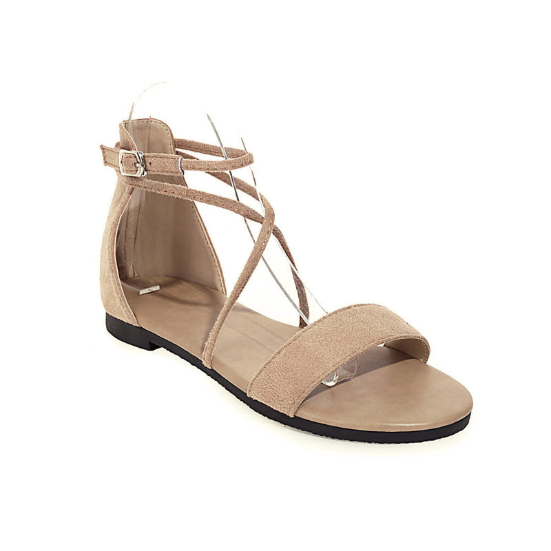 Flat Dress Sandals Summer Square Heel Solid Color Buckle Hollowed Leisure Sandals for Women