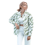 Women Denim Jacket Slim Light Green Zebra Pattern Denim Jacket