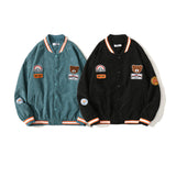 Baby Blue Varsity Jacket Retro Bear Embroidery Baseball Uniform Loose Casual Jacket