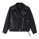 Cute Leather Jacket Spring and Autumn Loose Short Top Biker's Leather Jacket