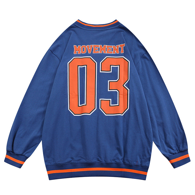 Baby Blue Varsity Jacket American Retro Loose Couple V-neck Baseball Uniform