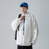 Denim Varsity Jacket Fall Winter Cowboy Coat Men's All-Match Solid Color Loose Jacket