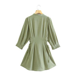 Women Fall Fall Belt Trim Waist Mini Dress Single Breasted Cinched Short Dress