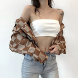 Brown Cropped Varsity Jacket Lapel Short Jacket