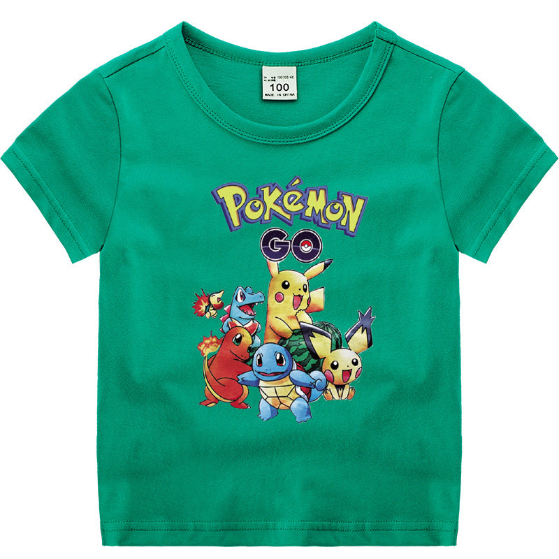 Children Pokemon Pikachu T Shirt Summer Short Sleeve Cotton Leisure Sports