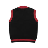 Men Sweater Vest Bear Jacquard Color Matching Sweater Vest Men's BF Idle Style Loose V-neck Sleeveless Sweater Vest