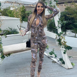 Autumn Tie-Dye Vortex Backless Long Sleeves Tight Trousers One-Piece Trousers