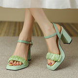 Nude Block Heel Peep Toe Chunky Heel Sandals for Women