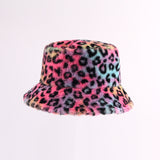 Leopard Fur Hat Cow Bucket Hat Women's Autumn and Winter Warm