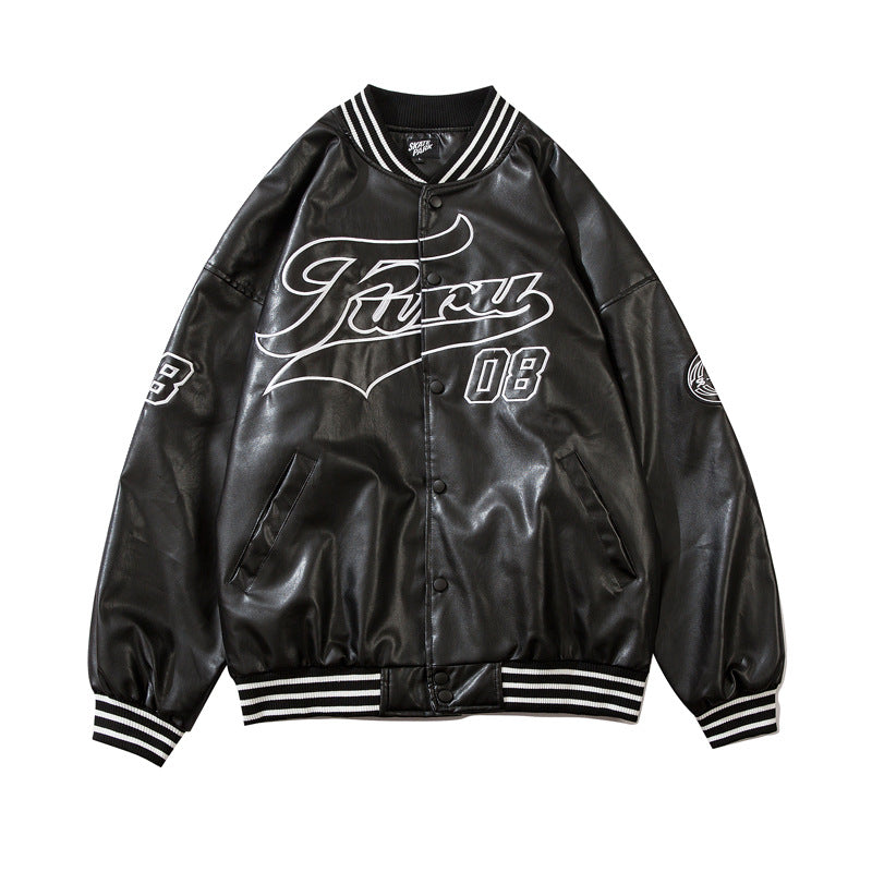 White Varsity Jacket Baseball Uniform Leather Jacket Men I High Street Hip Hop Couple Leather Coat