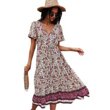 Emery Rose Dresses Printed Dress Spring/Summer V-neck Short Sleeve Bohemian Style