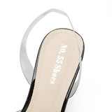 Nude Block Heels Closed Toe Transparent Rhinestone Sandals
